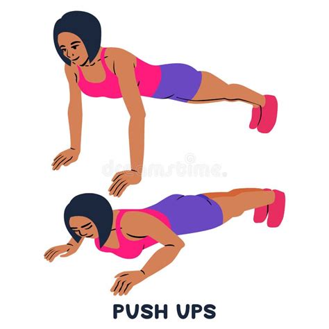 Push Ups Sport Exersice Silhouettes Of Woman Doing Exercise Stock