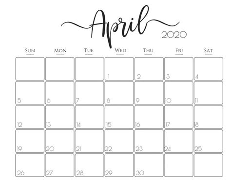 Cute April 2020 Calendar Printable Calendar Printables 2020 Calendar