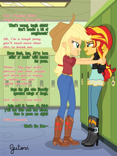 2363475 Suggestive Artist Gutovi Applejack Sunset Shimmer