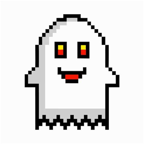 Premium Vector Pixel Art Ghost With Red Eyes And Happy Expression In