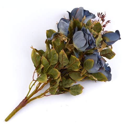 Blue Artificial Rose Bush Bushes Bouquets Floral Supplies Craft