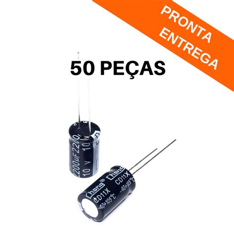 Kit 50 Peças Capacitor Eletrolítico 2200uf 2200mf 10v 105º 10x17 Chong Capacitores Achei