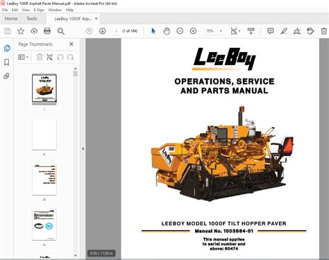 Leeboy F Tilt Hopper Paver Operations Service Parts Manual Sn