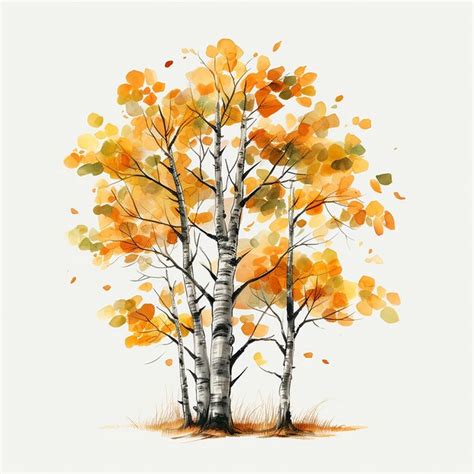 Premium AI Image | Fall Birch Tree Watercolor