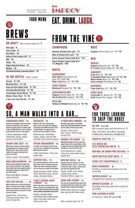 Brea Improv Food And Drink Menu