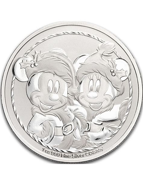 MICKEY MINNIE Christmas Disney 1 Oz Srebrna Moneta 2 Niue 2024