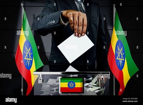 Ethiopia Flags Hand Dropping Voting Card Election Concept 3d