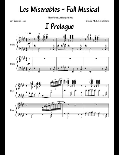 Les Miserables - Full Musical - 1. Prologue sheet music for Piano ...