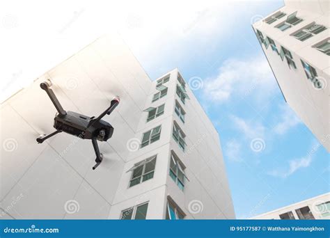 Drone Flying Over On Building Background Stock Image Image Of