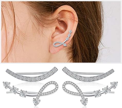 Sterling Silber Cubic Zirconia Ear Climber Hypoallergene