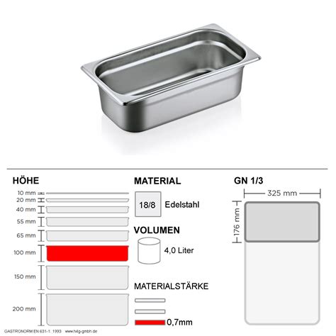 Gastronorm Behälter GN 1 3 100mm GN90 18 8 Edelstahl 0 7mm