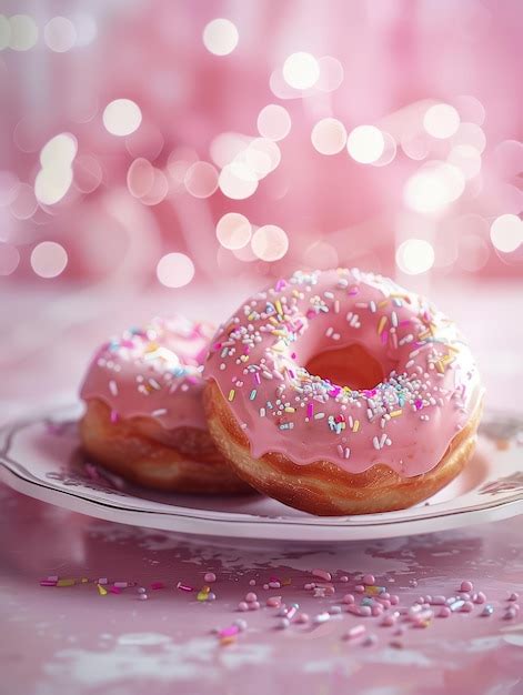 Premium Photo A Plate Of Donuts With Pink Frosting And Sprinkles On It