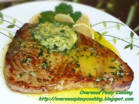 Tuna Steak With Butter Garlic And Parsley Sauce