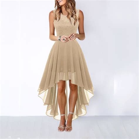 Robe Dentelle pour Femme Soirée Cocktail Bal High Low Jupe Asymétrique