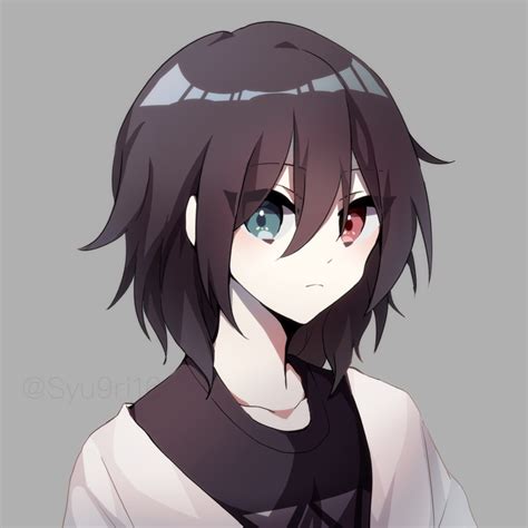 Safebooru 1boy Bangs Black Hair Blue Eyes Blush Cardigan Frown Heterochromia Highres