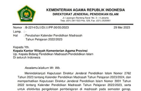 Perubahan Kalender Pendidikan Madrasah Tahun Pelajaran 20222023 Min 17 Aceh Utara