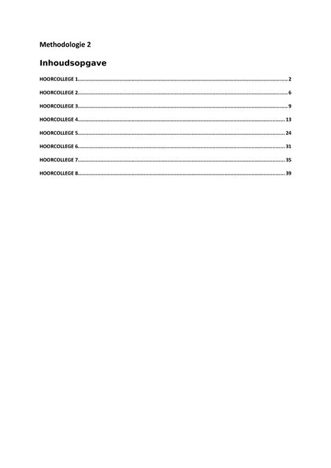 Metho 2 HC Inhoudsopgave Methodologie HOORCOLLEGE Studeersnel