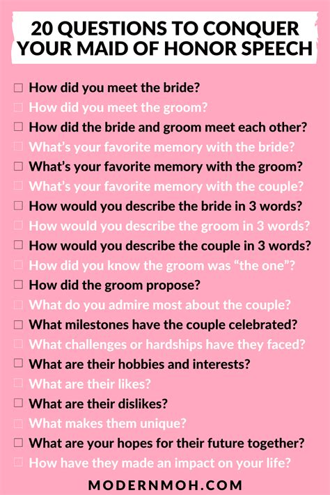 20 Questions To Help You Write Your Maid Of Honor Speech Modern MOH