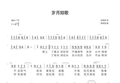 岁月如歌简谱陈奕迅 吉他世界