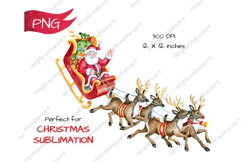 Santa Claus Sleigh Illustration Png Graphic By Simple Wishes Art