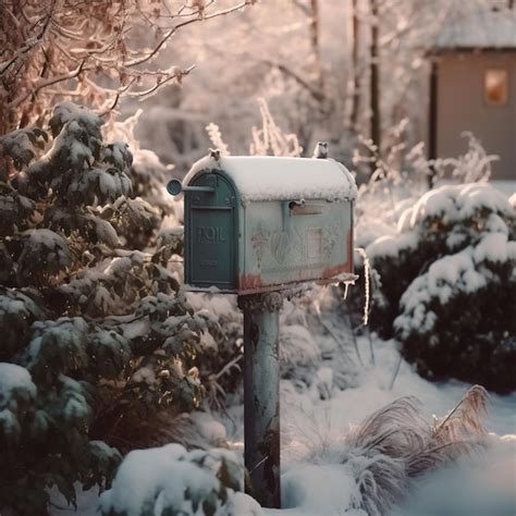 Premium Ai Image Snowy Scene Of A Mailbox In A Snowy Yard With Trees