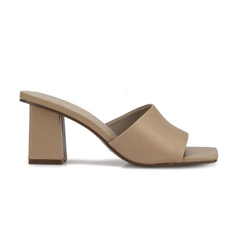 Missguided Sand Nude Square Toe Block Heel Mule Sandals Women S