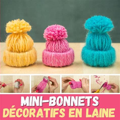 The Instructions For How To Make Mini Bonnets With Yarn Are Shown In