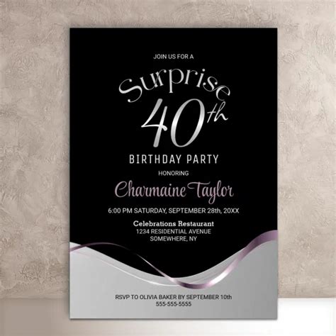 Black Silver Surprise 40th Birthday Party Invitation Zazzle