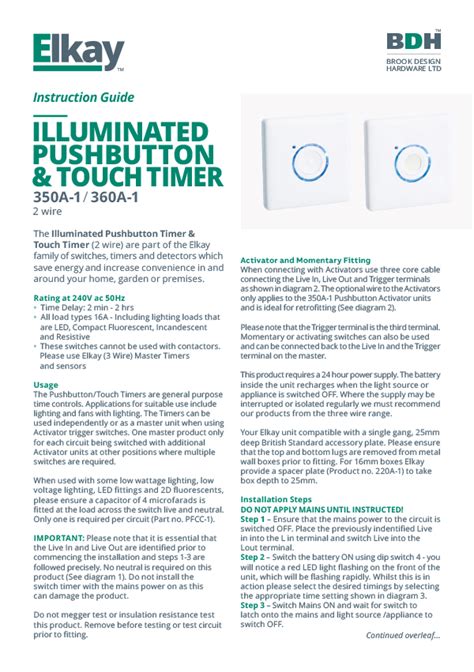 Instructions And Pre Testing • Elkay Timers And Switches Uk