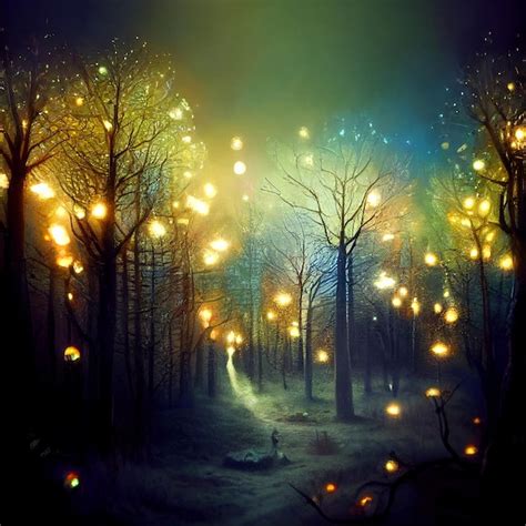 Premium Photo Magical Forest With Fairy Lights 3d Illustration Path