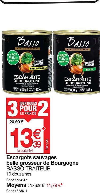 Promo Escargots Sauvages Belle Grosseur De Bourgogne Basso Traiteur