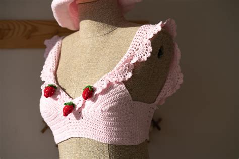 Strawberry Crochet Top Crop Pink Summer Blouse Handmade Etsy