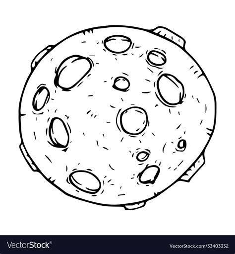 Moon with craters cartoon hand drawn Royalty Free Vector