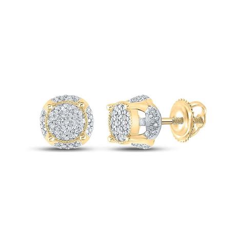 The Diamond Deal 10kt Yellow Gold Mens Round Diamond Cluster Earrings 1