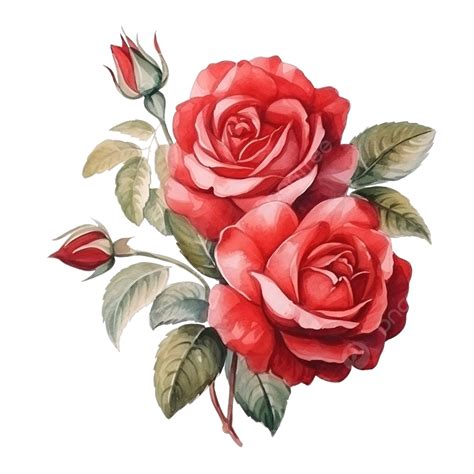 Red Rose Watercolor Flower Bouquet Vintage Antique With Leaf Red Rose Watercolor Png