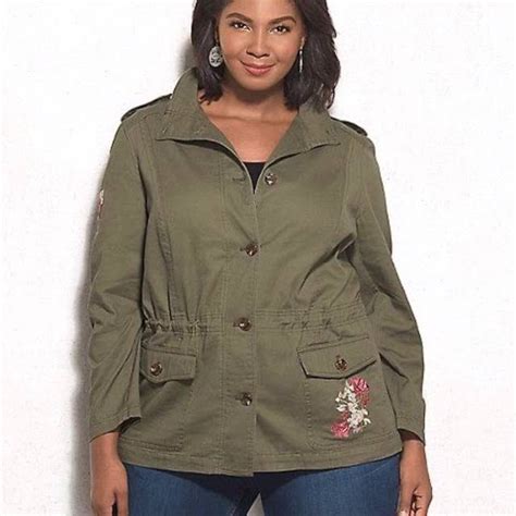 Nwot Dress Barn Embroidered Utility Jacket Green Size X Z