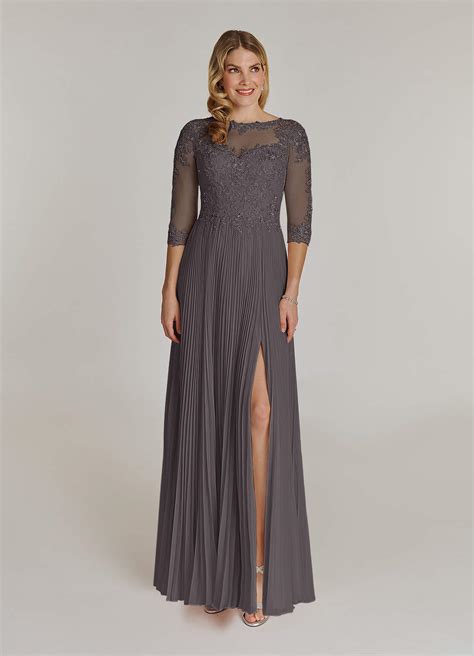 Steel Grey Azazie Corinne A Line Sequins Chiffon Floor Length Dress