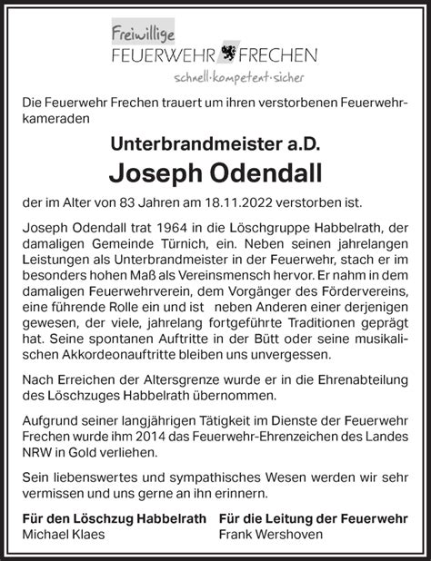 Traueranzeigen Von Joseph Odendall WirTrauern