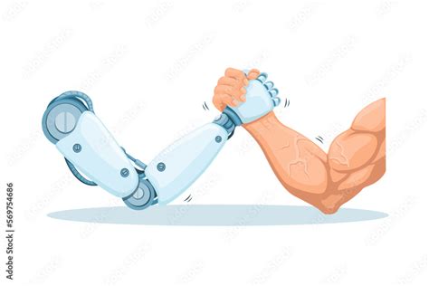 Robot vs Human Arm Wrestling Game Challenge symbol cartoon illustration ...