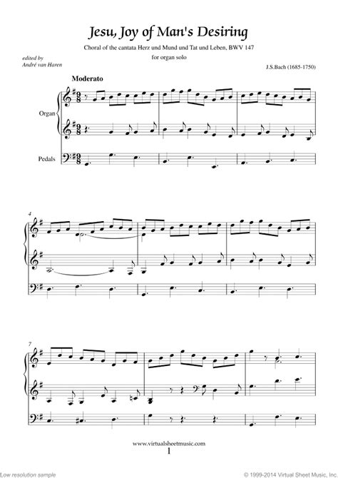 Bach Jesu Joy Of Man S Desiring Sheet Music For Organ Solo