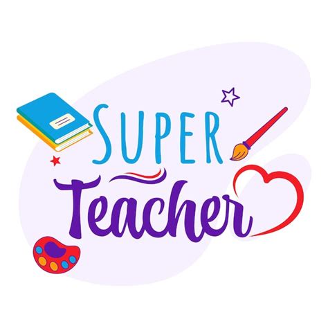 Super Teacher Lettering Con Cuadernos En Forma De Corazón Paleta De Colores Pincel Contra El