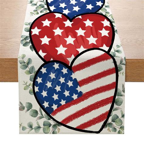 SDJMa Patriotic 4th Of July Table Runner Memorial Day American Flag