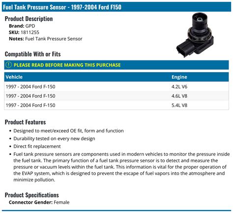 1997 2004 Ford F150 Fuel Tank Pressure Sensor Gpd 1811255