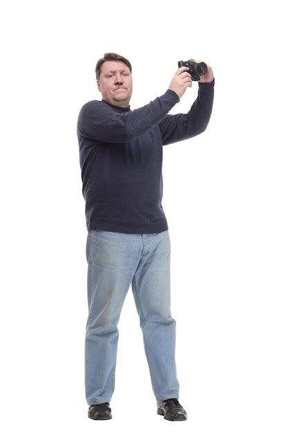 Premium Photo Full Length Mature Man With A Camera Isolated On A