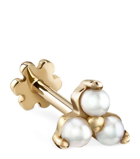 Maria Tash Yellow Gold Pearl Trinity Threaded Stud Earring Mm