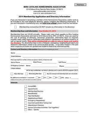 Fillable Online Membership Application Form Palos Verdes On The Net