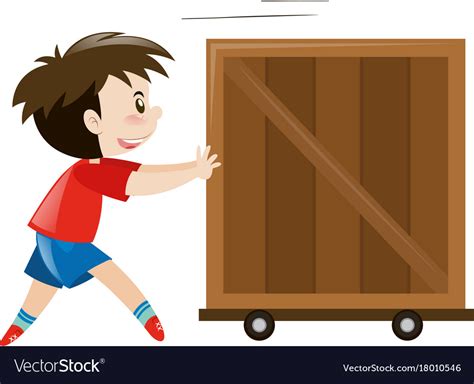 Happy Boy Pushing Wooden Box Royalty Free Vector Image