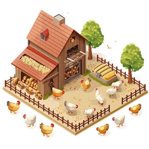 Une Illustration De Dessin Anim D Une Ferme Avec Un Poulet Et Des