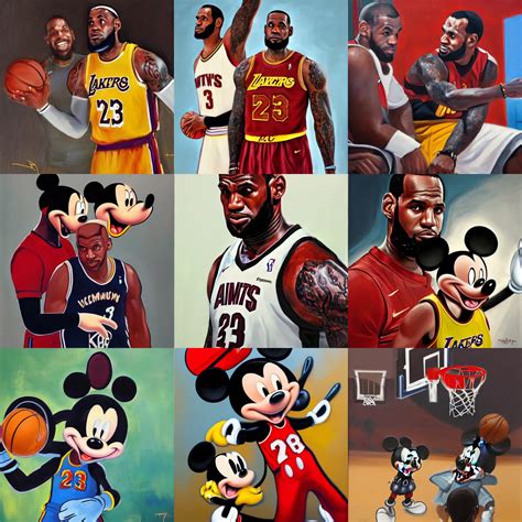 Portrait Of Lebron James And Mickey Mouse Showdown Stable Diffusion