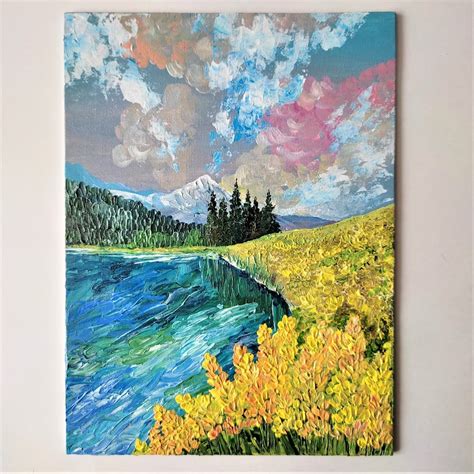 Mountain lake landscape painting, Landscape art, Framed art | Inspire ...